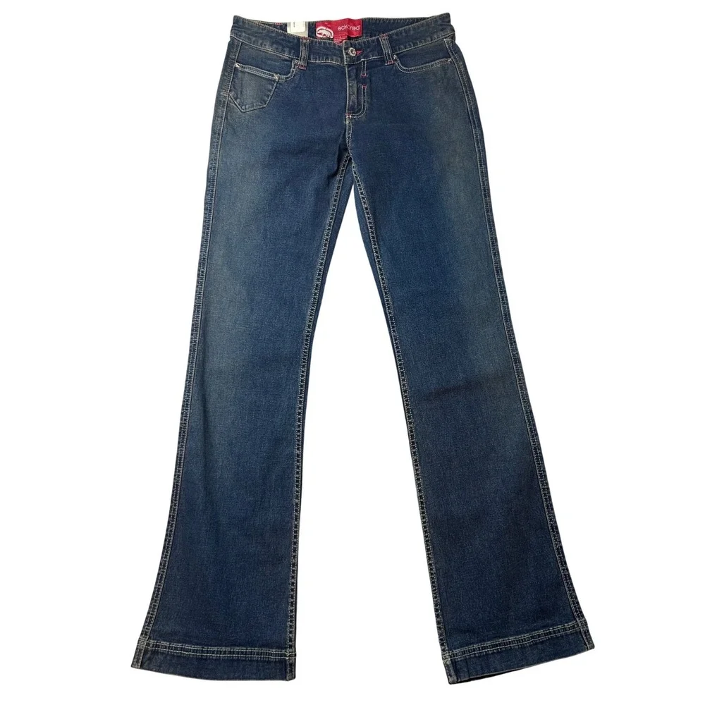 VTG Ecko Red Womens Flare Leg Jeans Dark Wash Red Stitch Y2K Size‎ 11 NWT